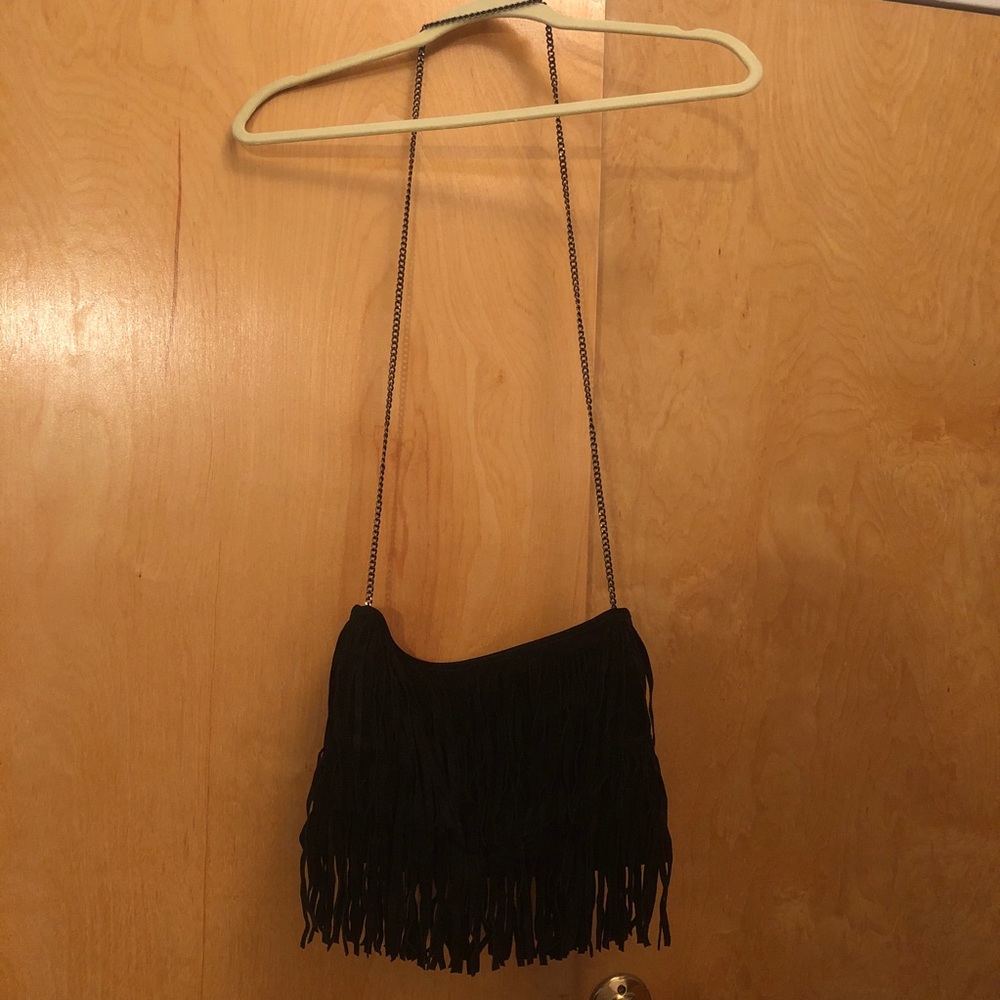SCOOP Suede Fringed Bag With Chain Shoulder Strap